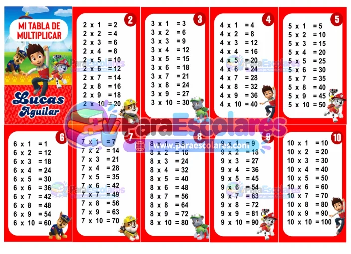 Paw Patrol Tabla de Multiplicar
